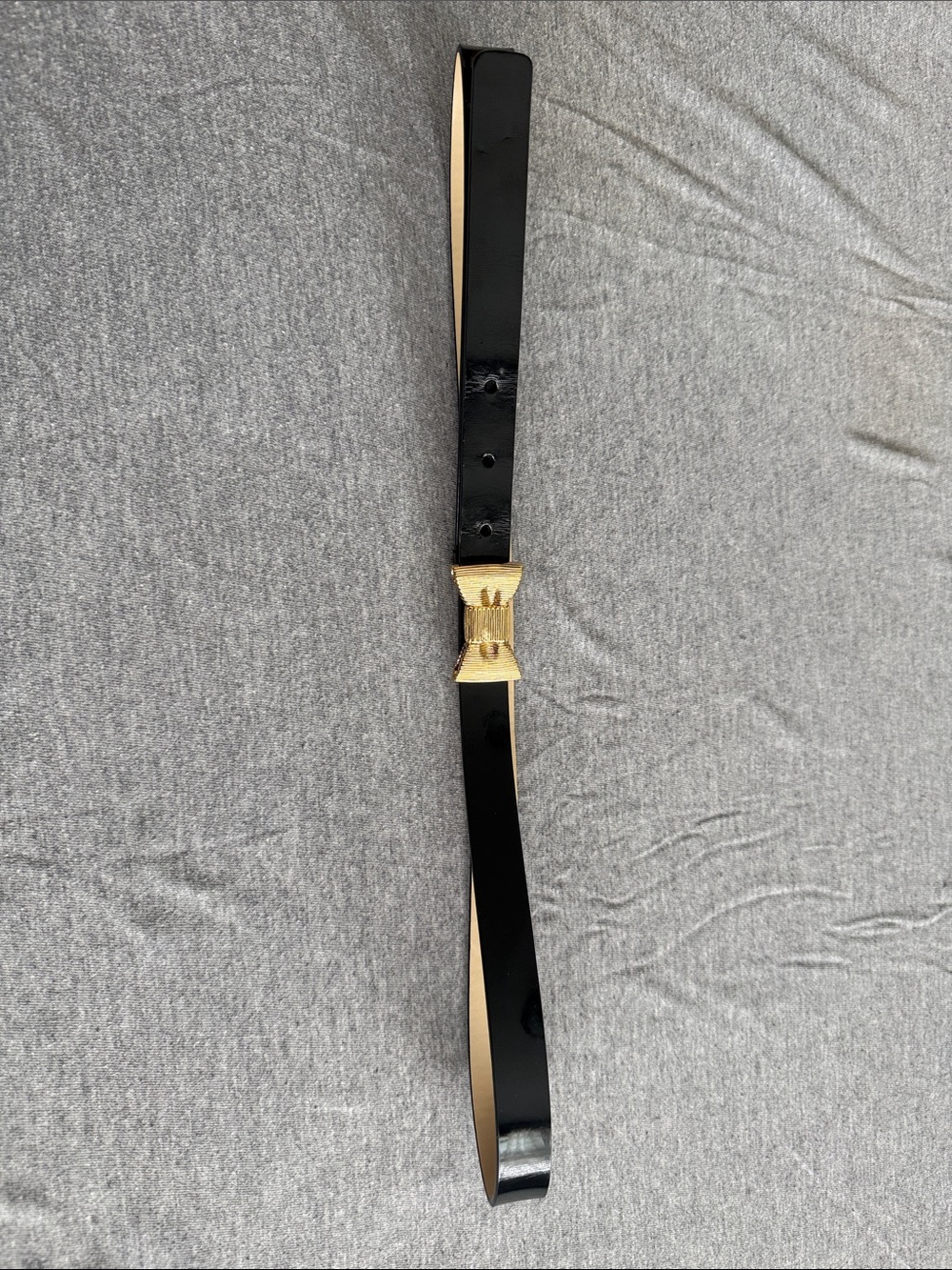 kate spade Black Leather Belt with Gold Bow Buckle